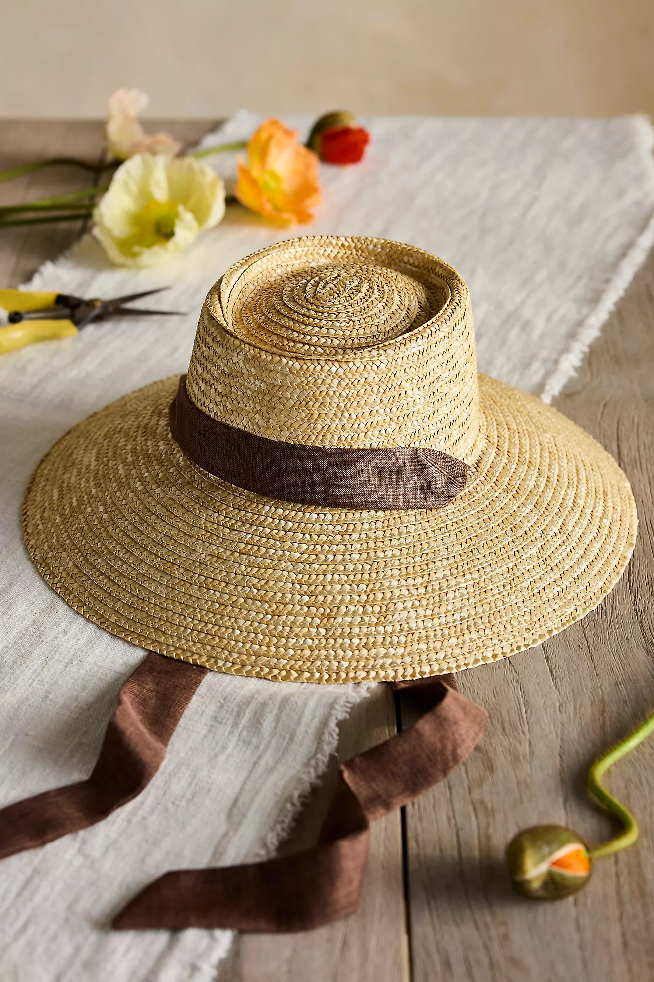 Linen Scarf Wide Brim Straw Hat | Anthropologie (US)
