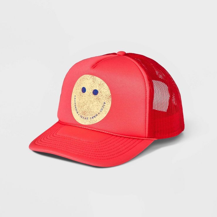 Women's Ascot + Hart Smile Graphic Trucker Hat - Red | Target