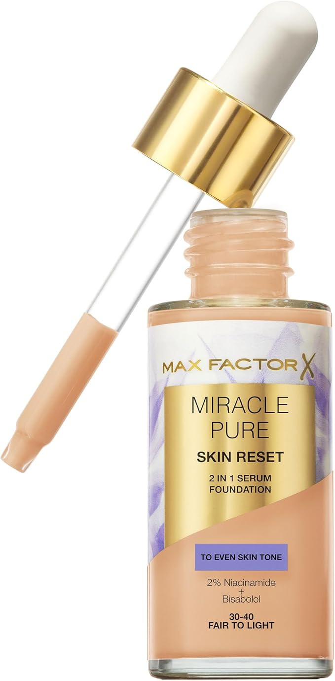 Max Factor Miracle Pure Skin Reset Serum Foundation 30-40 Fair to Light, 2-in-1 Serum Formula, He... | Amazon (UK)