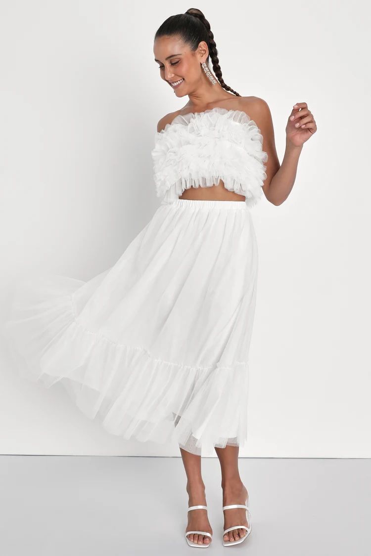 Iconic Perfection White Strapless Tulle Two-Piece Midi Dress | Lulus (US)