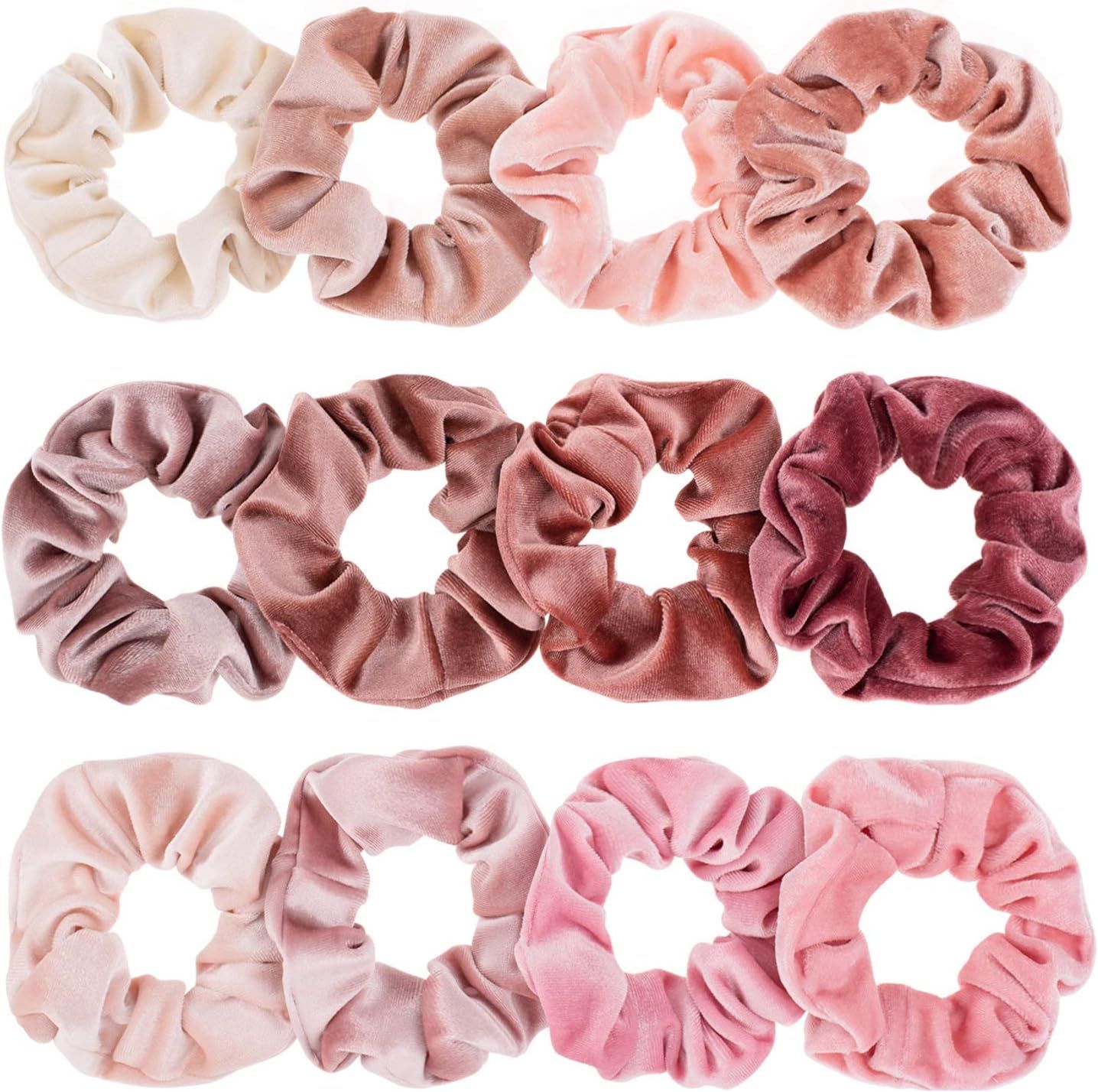 Whaline 12Pcs Blush Theme Scrunchies Velvet Elastics for Women Pink Bobbles Soft Lovers Scrunchy Classic Thick Hair Bands Ties Gifts for Teenage Girls | Amazon (US)