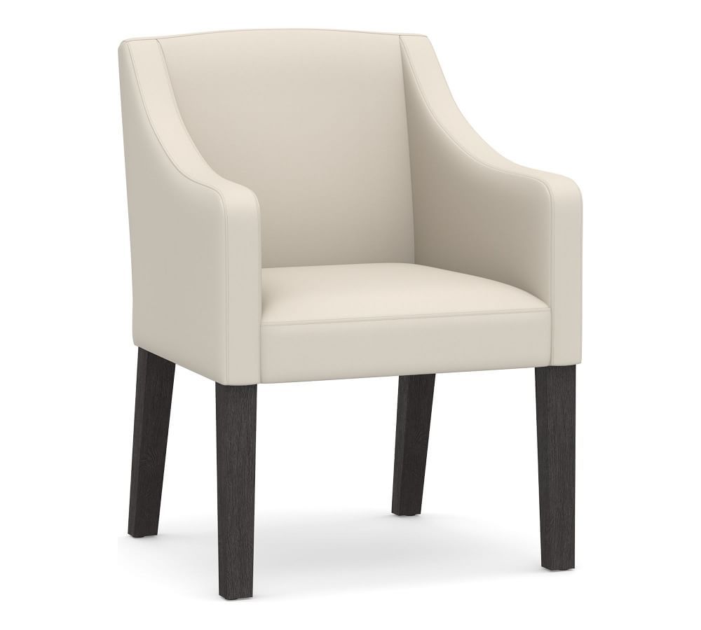 Classic Slope Arm Upholstered Dining Armchair, Blackened Oak Legs, Twill Cream | Pottery Barn (US)