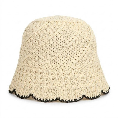 Anna-Kaci Women Crochet Straw Bucket Hat Scalloped Edge Wide Brim Summer Sun Hat, Beige | Target