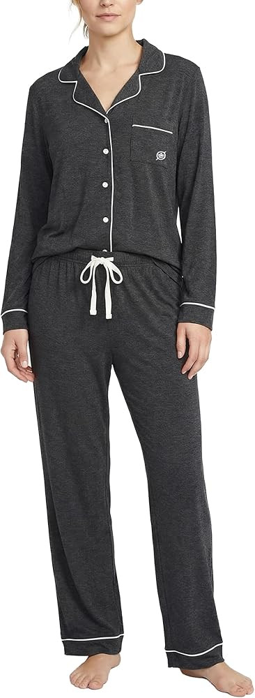BORN Soft Button Up Pajamas for Women, Knit Button Down Pajama Set with Pants, PJ Sets | Amazon (US)