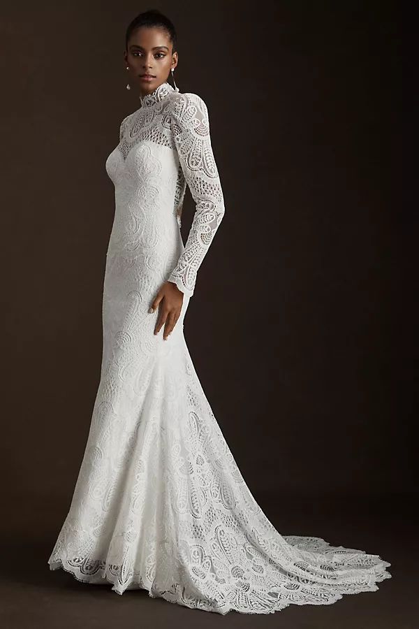 Willowby by Watters Orianna High-Neck Open-Back Lace Wedding Gown By Watters in White Size 2 | Anthropologie (US)