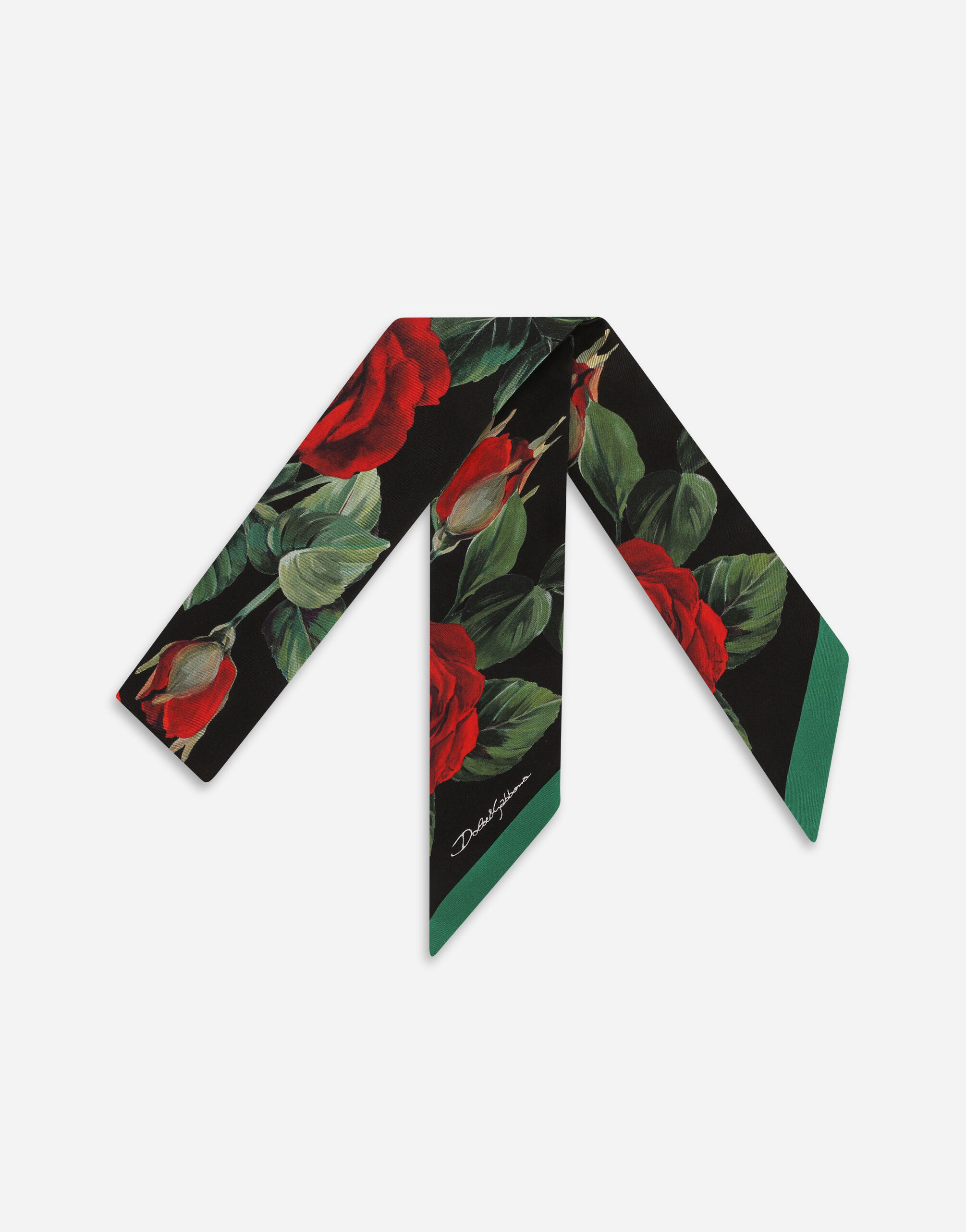 Twill headscarf with red rose print | Dolce & Gabbana