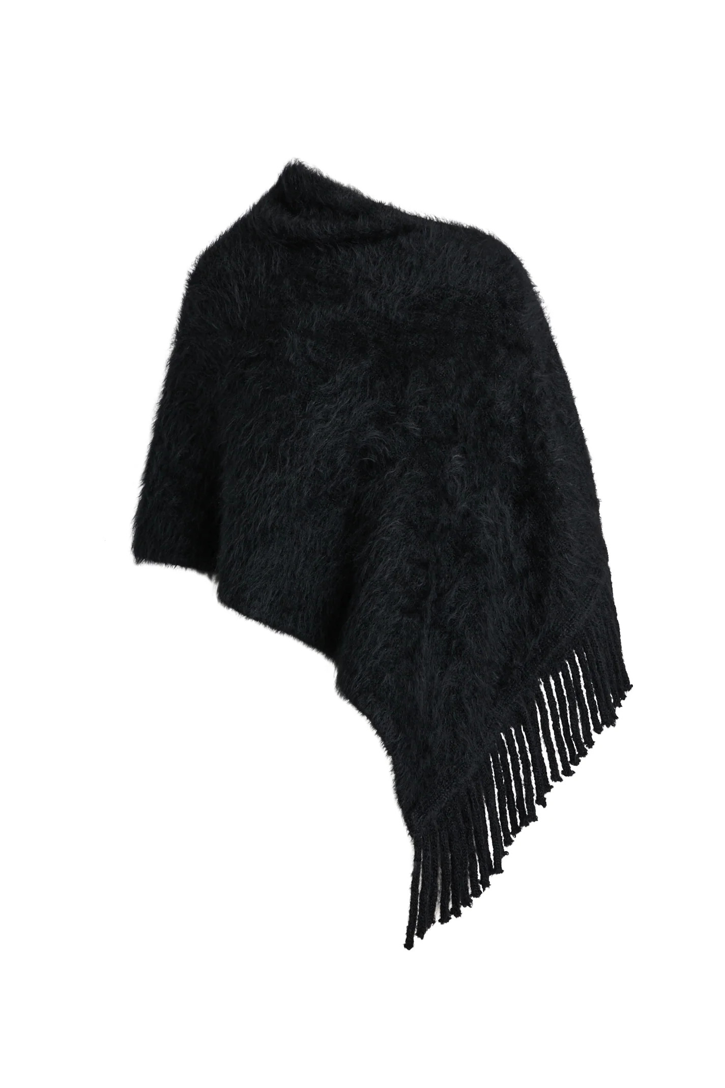 BRUSHED FRINGED CAPE - BLACK - Scanlan Theodore | Scanlan Theodore AU