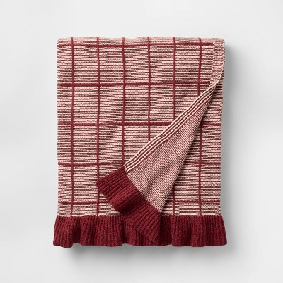 50"x60" Windowpane Plaid with Ruffle Throw Blanket Burgundy - Threshold™ designed with Studio McGee | Target