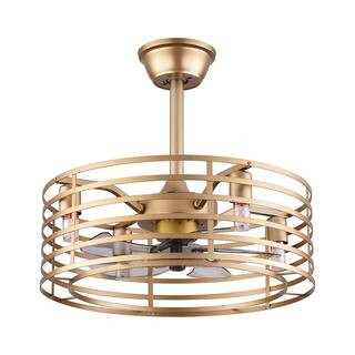 20 in. Indoor Modern Enclosed Gold Semi Flush Mount Metal Caged Ceiling Fan with Light Kit and Re... | The Home Depot