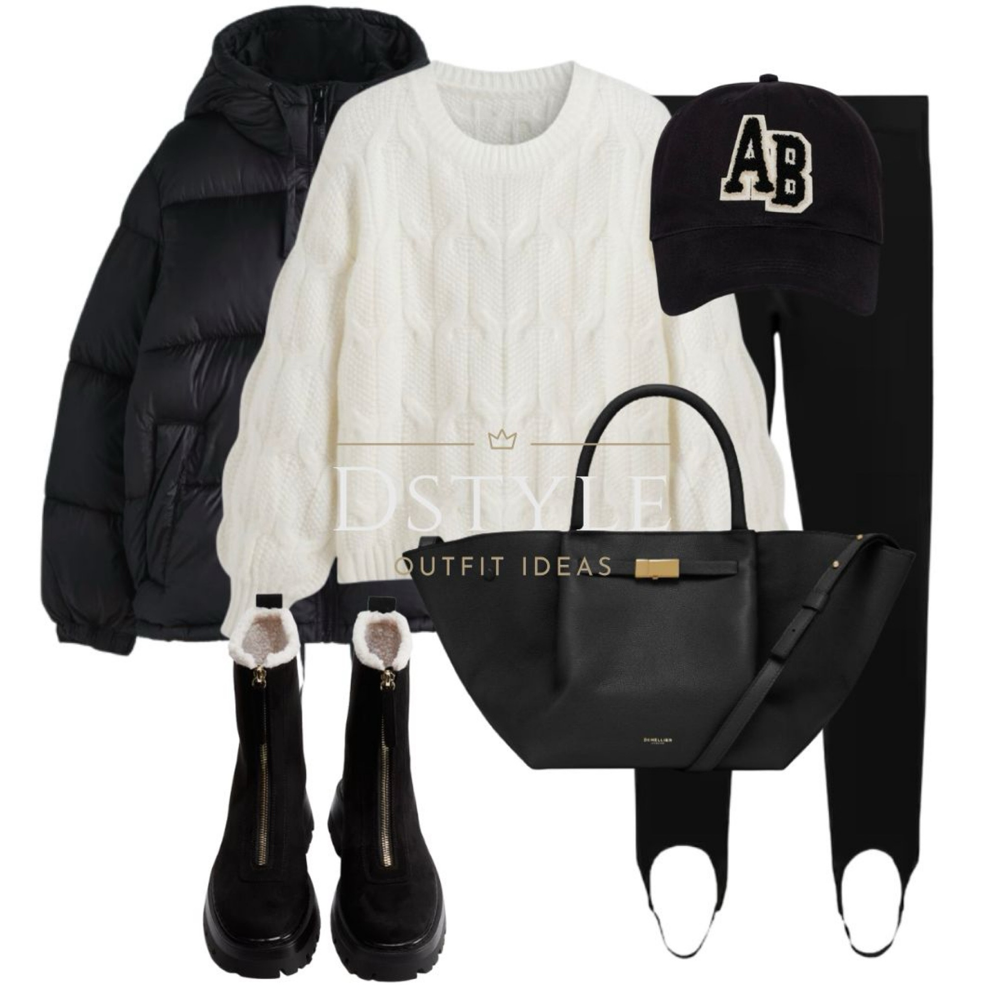 White cable knit sweater/ jumper, black stirrup leggings, black hooded puffer jacket, black leather bag, black baseball cap, black boots
Anine Bing, Demellier London, H&M

 

#LTKFindsUnder50 #LTKItBag #LTKTravel