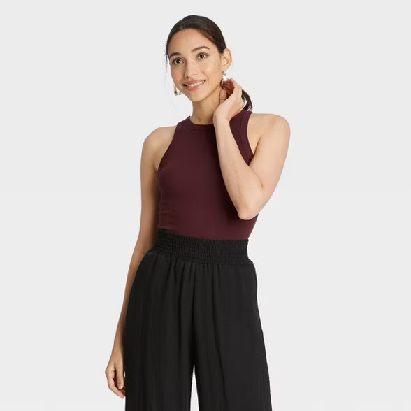 Women's Slim Fit Rib Tank Top - A New Day™ Burgundy L | Target