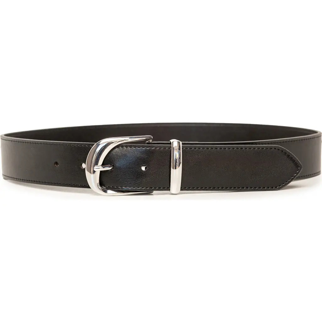 Linea Pelle Arched Buckle Faux Leather Belt in Black at Nordstrom Rack, Size Small | Nordstrom Rack