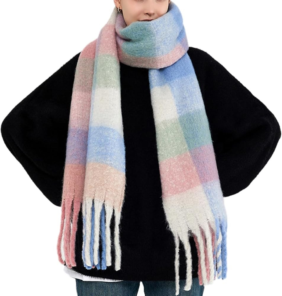OUNIYA Large Chunky Plaid Scarf Checked Colorful Oversized Scarves Soft Big Cashmere Wool Thick W... | Amazon (US)