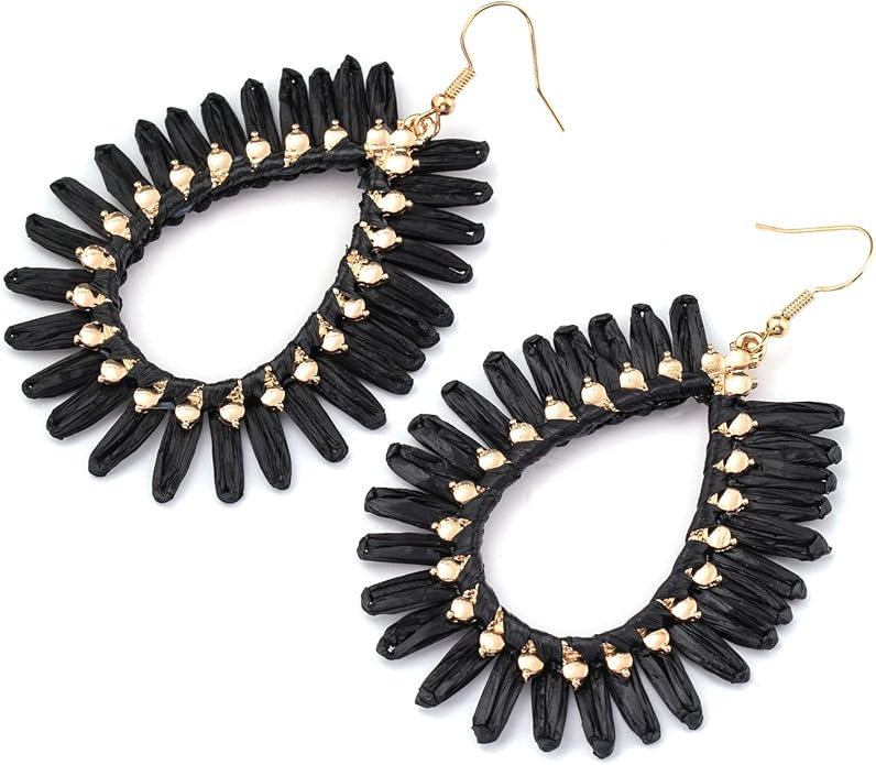 Boho Raffia Teardrop Earrings for Women - Handmake Statement Raffia Dangle Earrings, Summer Beach... | Amazon (US)