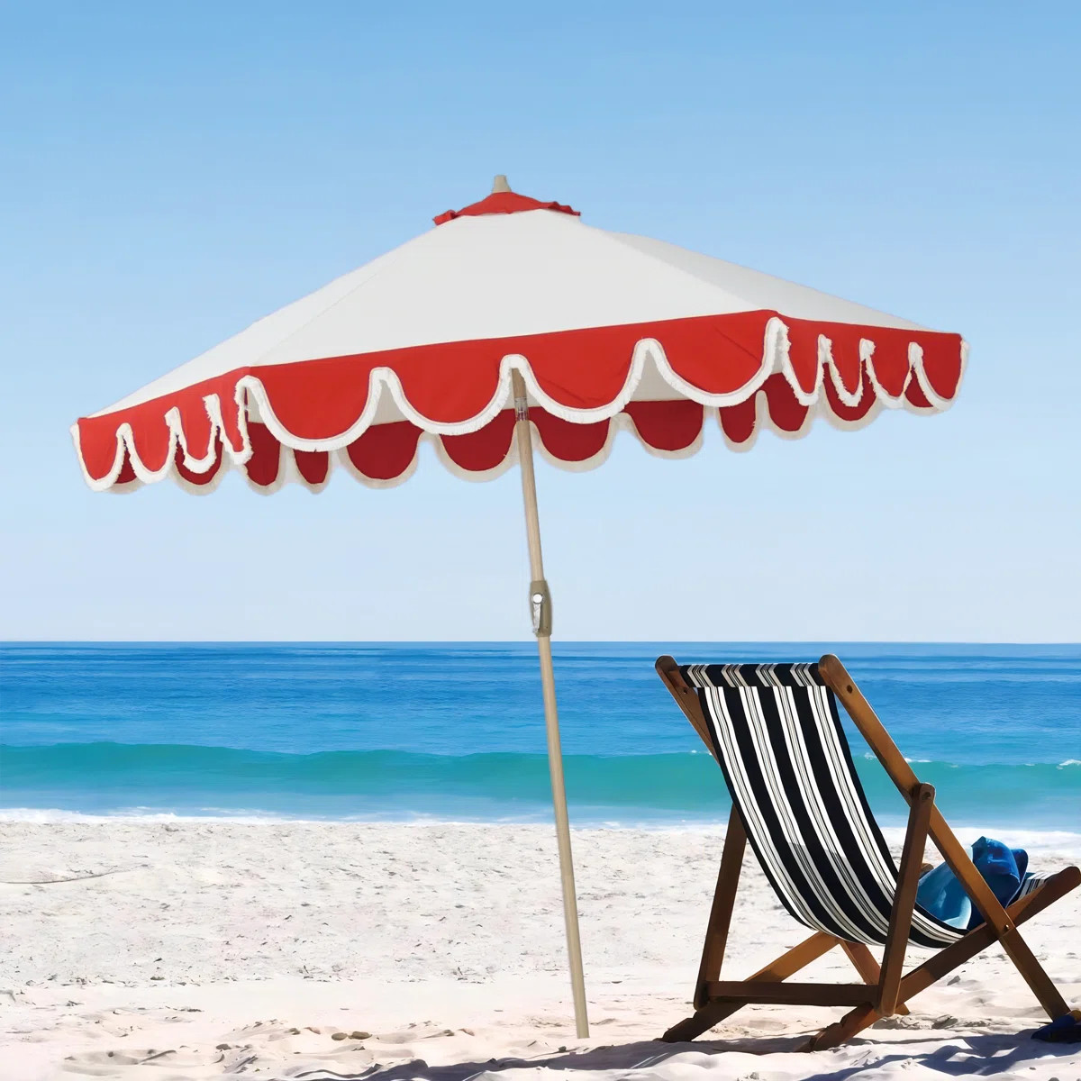 Patio Umbrella with Crank Lift, Outdoor Umbrella with 6 Aluminium Ribs with Tassels for Patio, De... | Wayfair North America