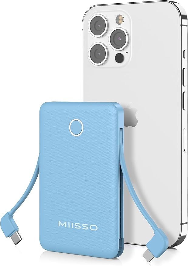 6000mah Ultra Slim Built in Cables Power Bank, Card Size Built in USB C Cords Battery Pack Portab... | Amazon (US)