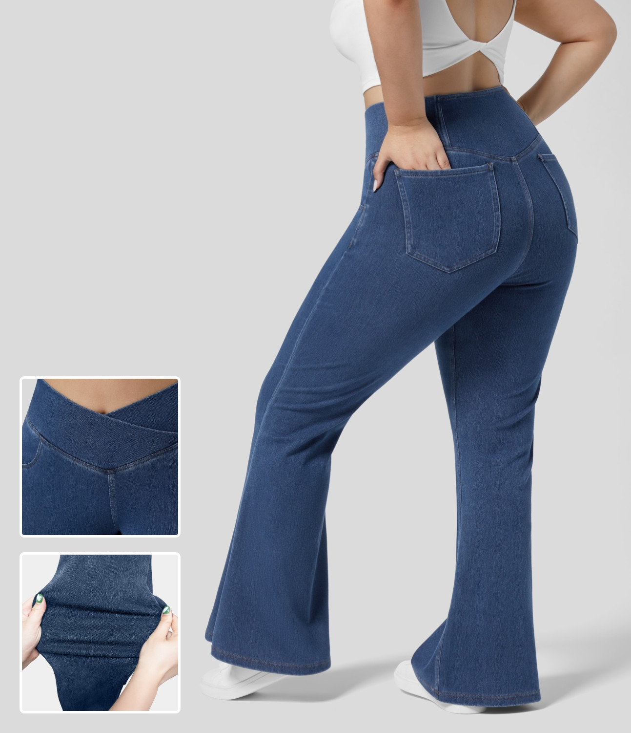 Women’s HalaraMagic™ High Waisted Crossover Pocket Washed Stretchy Knit Casual Plus Size Supe... | HALARA