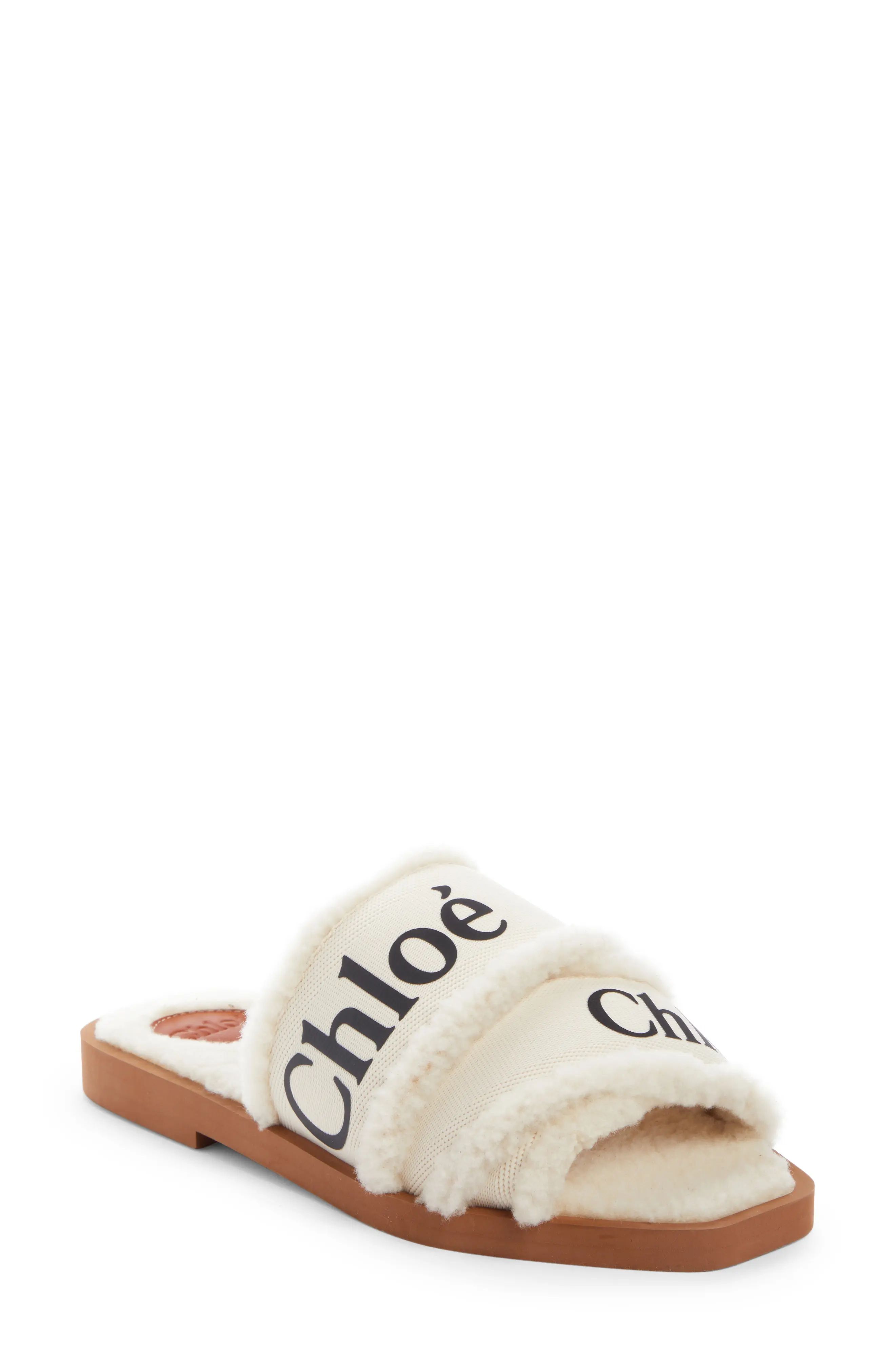 Women's Chloe Woody Genuine Shearling Slide Sandal, Size 11US - Brown | Nordstrom