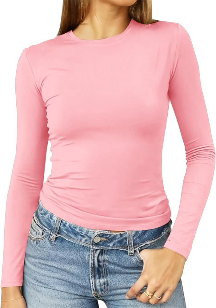 Abardsion Women's Long Sleeve Shirts Spring 2025 Casual Basic Going Out Crop Tops Slim Fit Tight ... | Amazon (US)