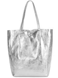 Silver Metallic Leather Tote Shopper Bag | Bbddn | Verishop