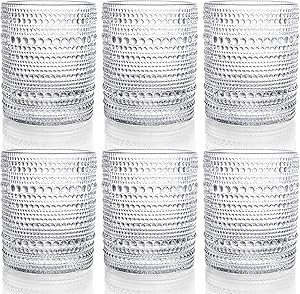 ZOOFOX Set of 6 Romantic Water Glasses, 12 oz Hobnail Glasses Tumbler, Clear Embossed Vintage Gla... | Amazon (US)
