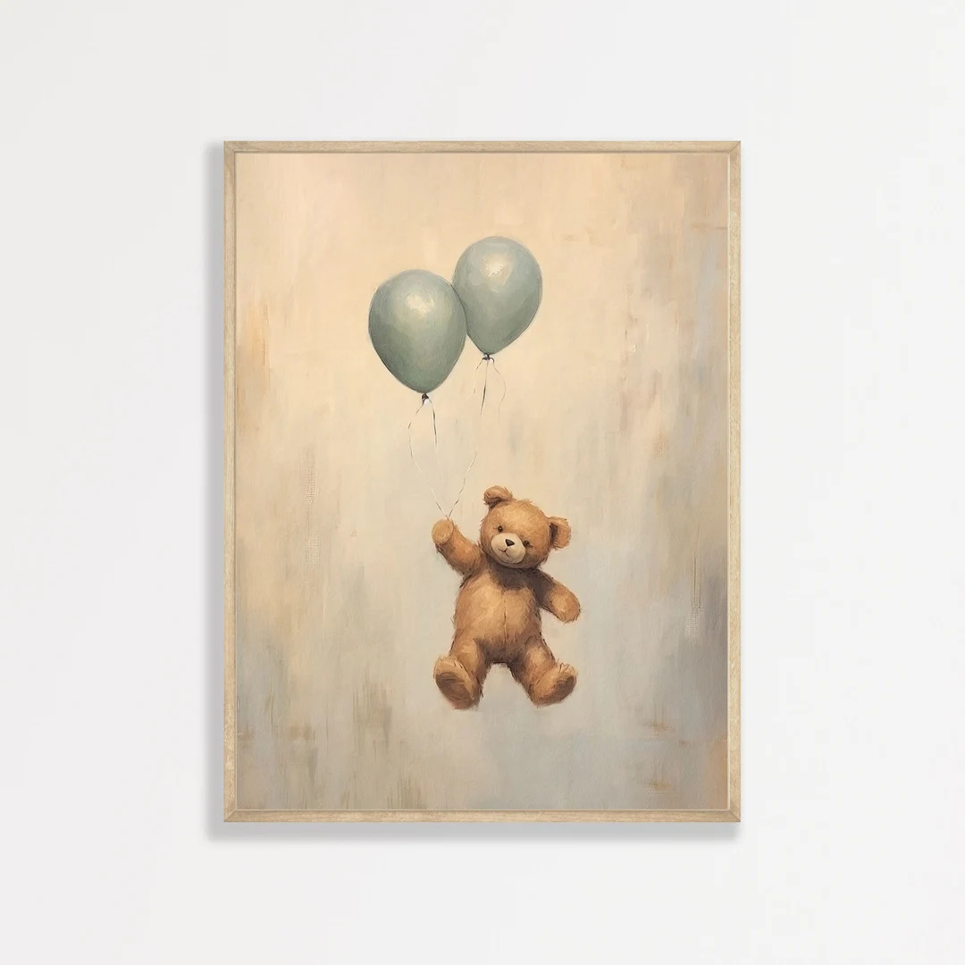 Teddy Bear Print | Retro Kids Room Painting | Muted Cute Nursery Decor | P #021 - Etsy | Etsy (US)