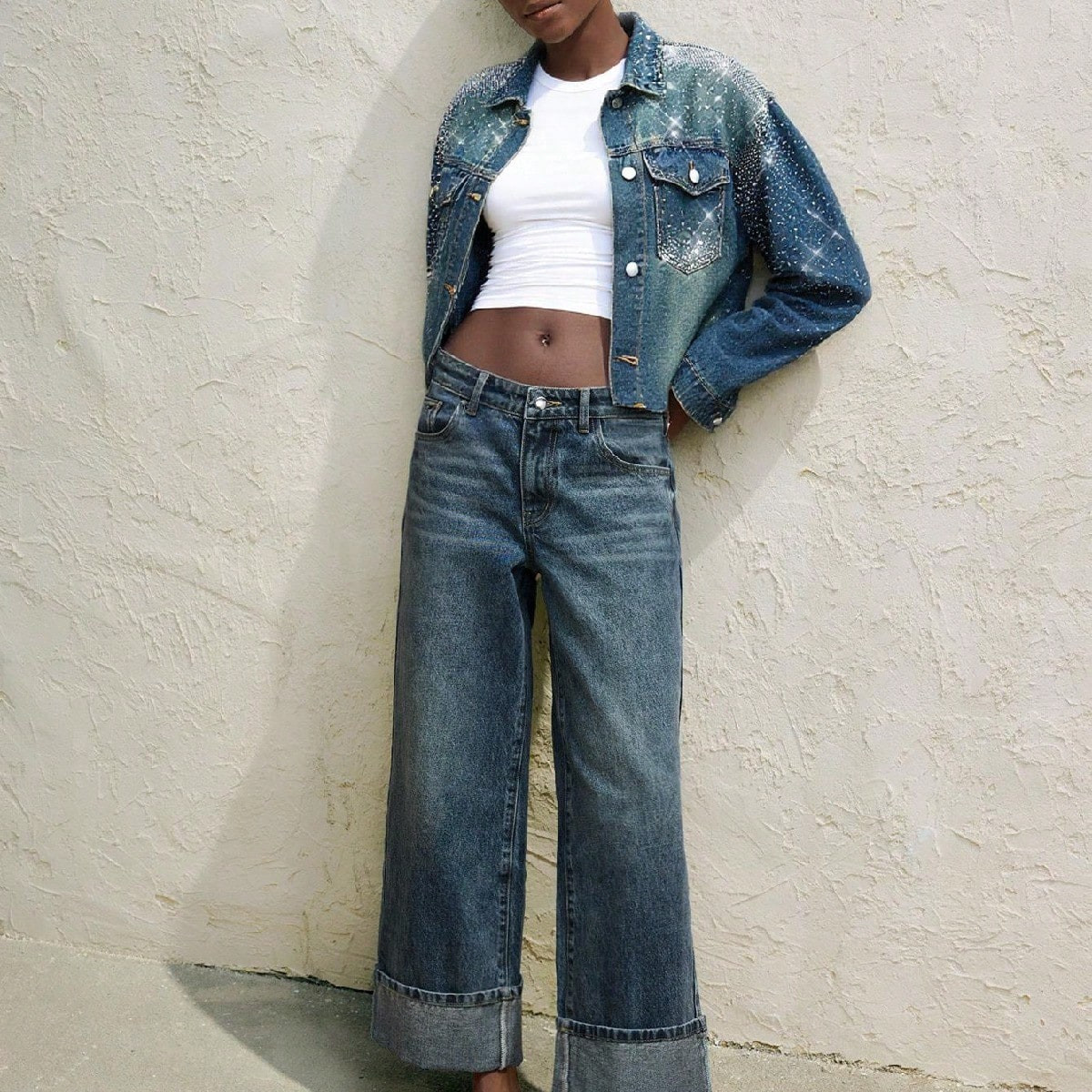 Maija Damen Jeans Retro Grau Blau Gerade Bein Neun-Achtel Hose Mit Umgeschlagenen Säumen, Lässig Und Vielseitig, Ausgehen, Herbstoutfits Für Frauen | SHEIN