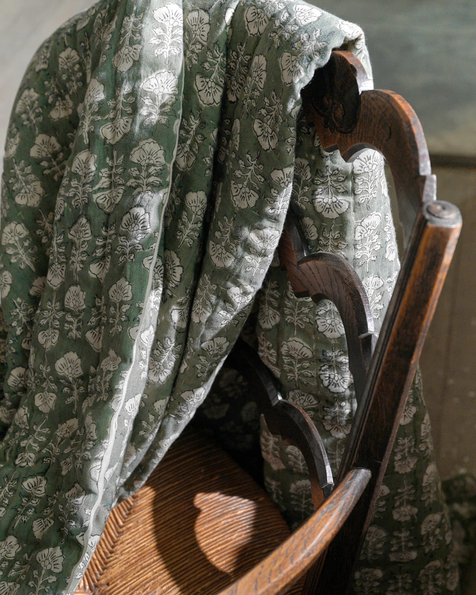 Flora Block Print Quilt - Dusty Green | Magnolia