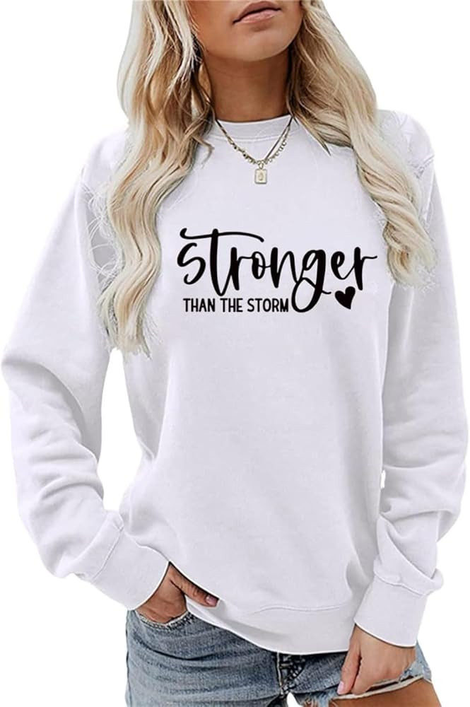 Stronger than the storm Women's Fun Letter Fall/Winter Sweatshirt Women's Casual Love Pattern Top | Amazon (US)
