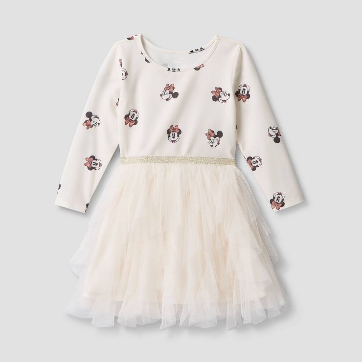 Toddler Girls' Disney Minnie Mouse Printed Tutu Dress - White | Target