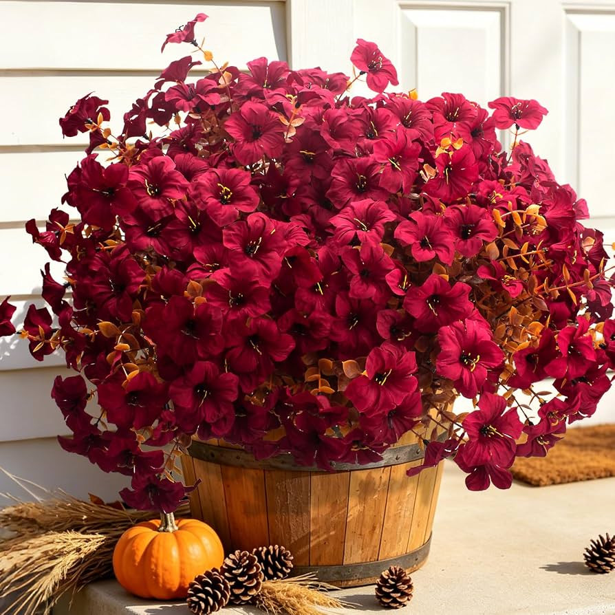 16 Bundle Artificial Fall Petunias, UV Resistant Faux Outdoor Flowers | Amazon (US)