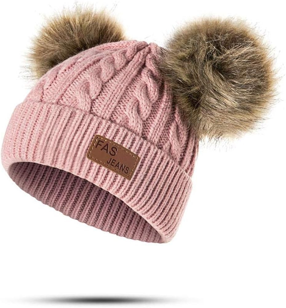 Infant Toddler Woolen Hat Pure Color Winter Twist Double Pom Pom Knitted Beanies Cap 0-3Y | Amazon (US)