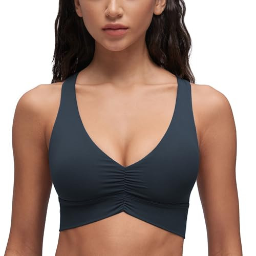 CRZ YOGA Butterluxe Ruched Longline Sports Bras for Women - V Neck Padded Yoga Tank Wide Straps C... | Amazon (US)