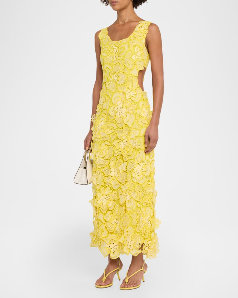 Corinna Cutout Floral Lace Midi Dress | Neiman Marcus