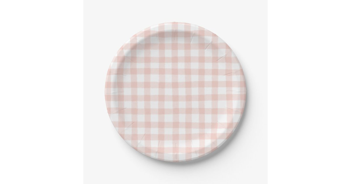 Cute Peach Gingham Paper Plates | Zazzle | Zazzle