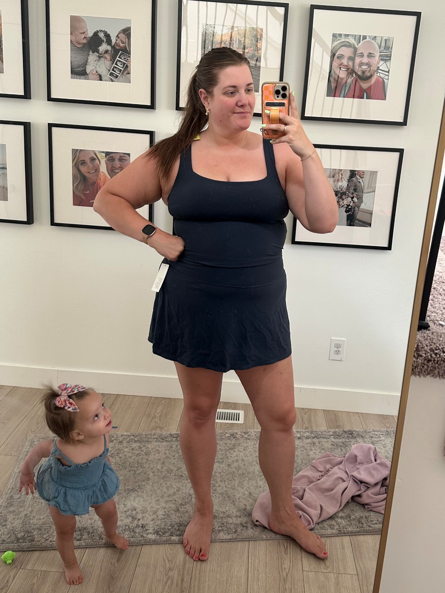 XXL in top and bottoms - skort has bikers under with side pocket for phone! Top has shelf bra and removable padding.

Both TTS and apron belly friendly!

#LTKMidsize #LTKActive #LTKPlusSize