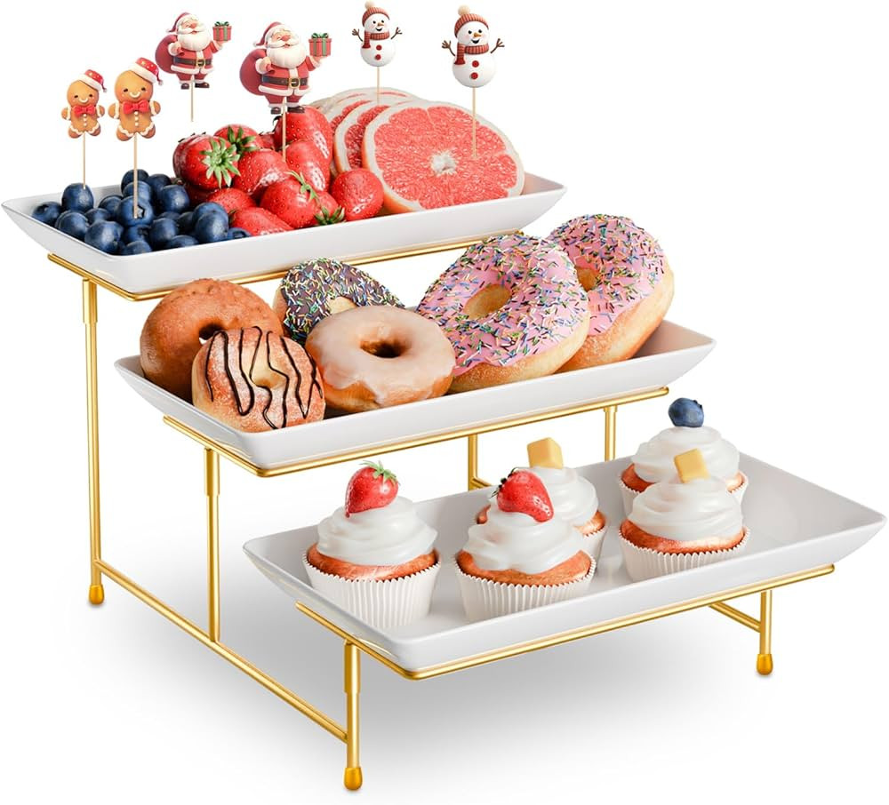 3 Tier Plastic Serving Tray for Party, 11.5" x 5.6" Platters for Serving Food, Microwave-Safe, Wh... | Amazon (US)