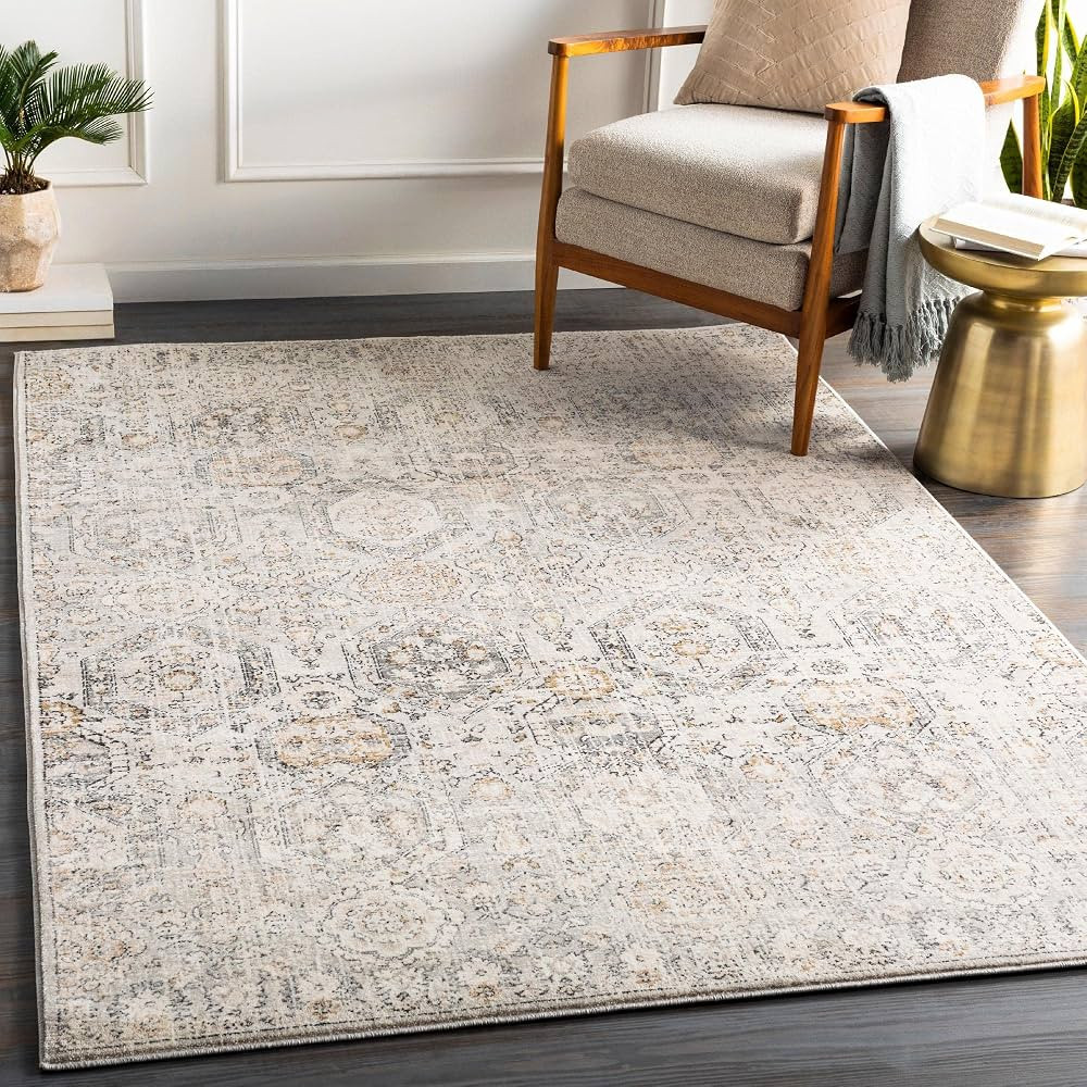 Mark&Day Area Rugs, 5x7 Geelbroek Updated Traditional Tan/Ivory Area Rug, Beige/Gray/Black Carpet... | Amazon (US)