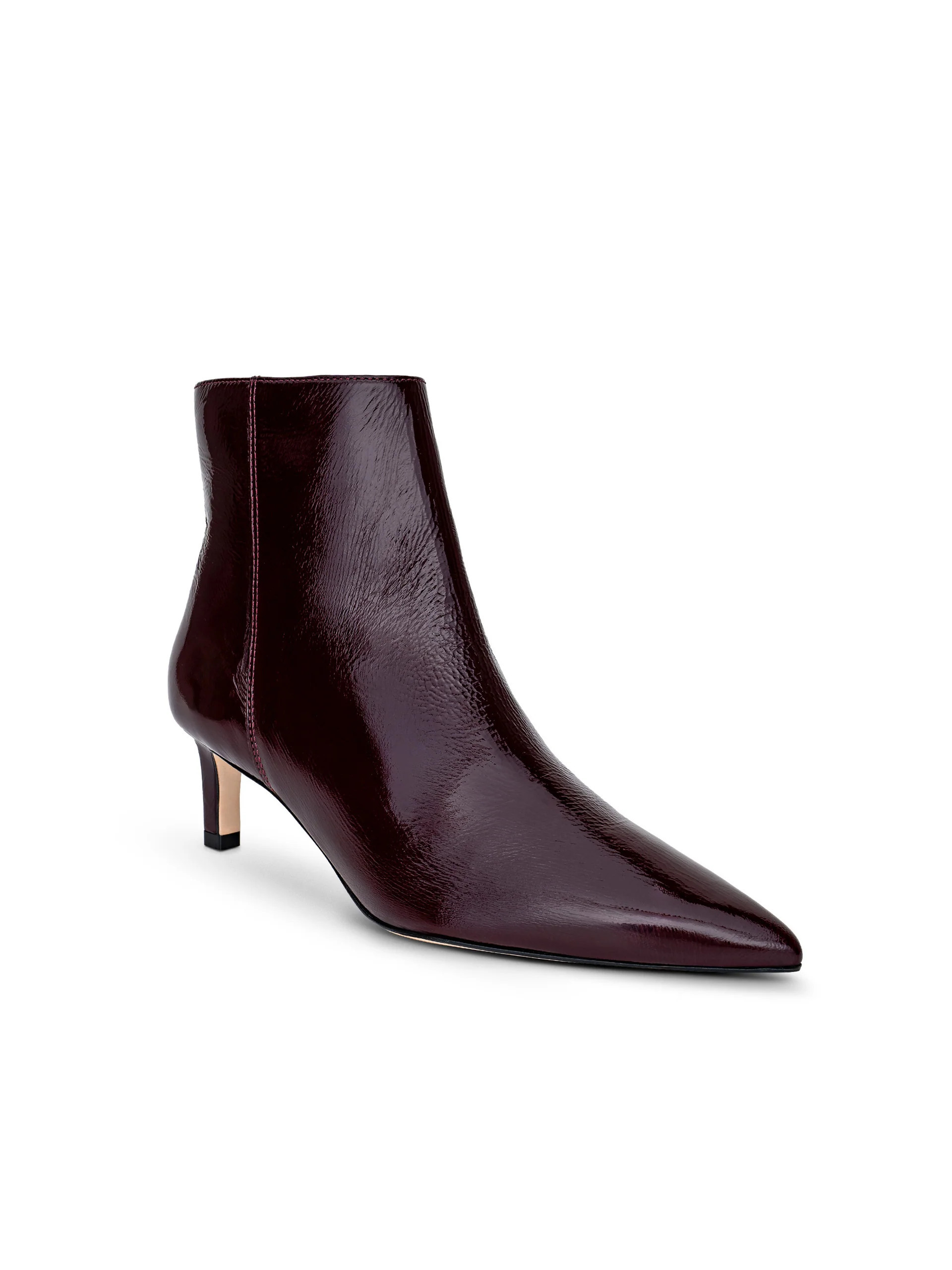 Lilly Kitten-Heel Bootie in Wine Patent | L'AGENCE | L'Agence
