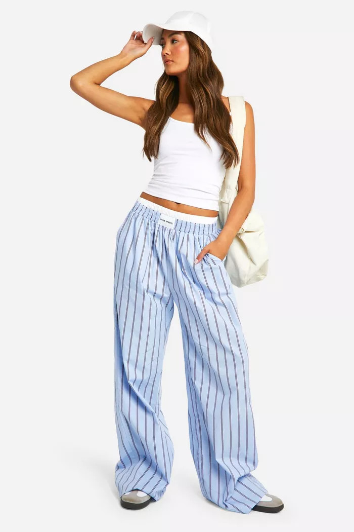 Contrast Waistband Stripe Wide Leg Trouser | Boohoo.com (UK & IE)