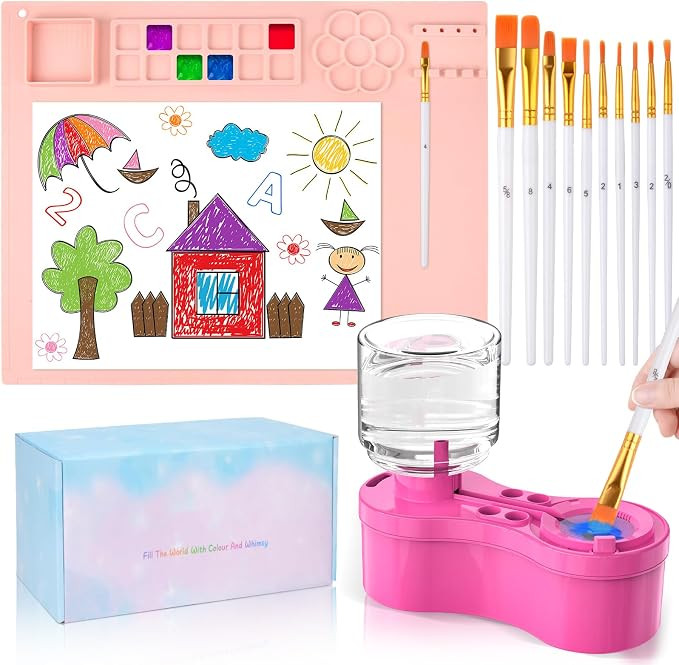 Painting Station, Silicone Painting Mat and Paint Brush Cleaner, 20"X16" Silicone Art Mat with 10... | Amazon (US)