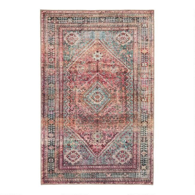 Burgundy and Green Diamond Miramar Area Rug | World Market