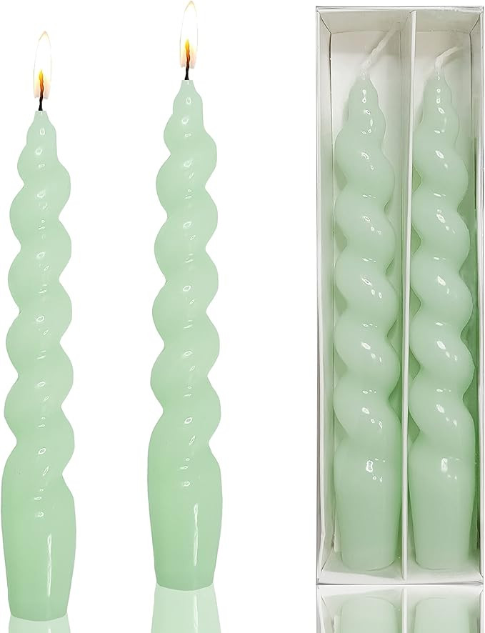 Spiral Taper Dinner Candles Stick Twisted Candles Green H 7.5inch Wax Unscented Dinner Candle Dri... | Amazon (US)