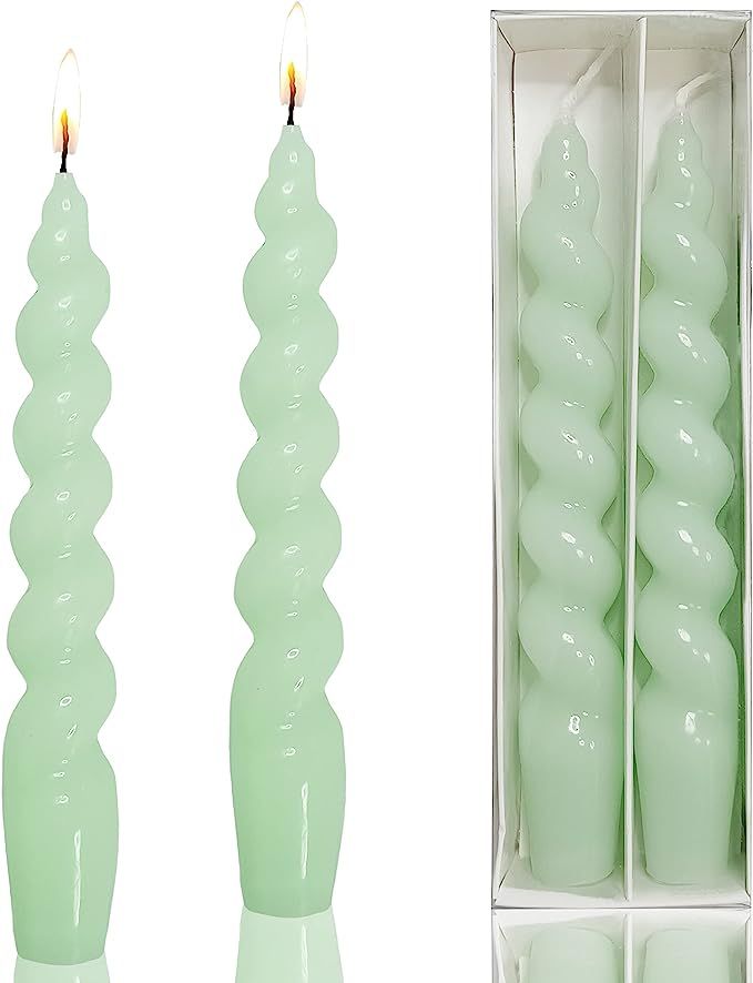 Spiral Taper Dinner Candles Stick Twisted Candles Green H 7.5inch Wax Unscented Dinner Candle Dri... | Amazon (US)
