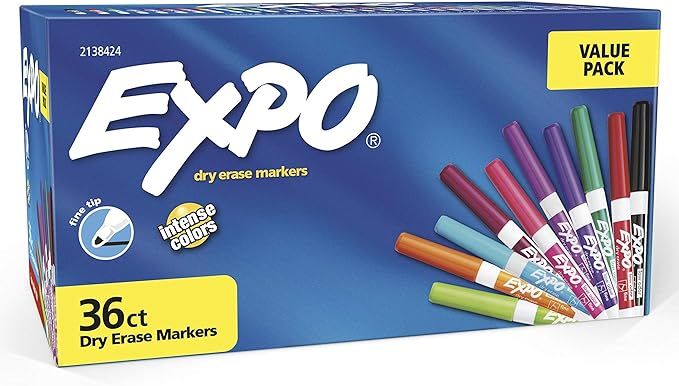 EXPO Dry Erase Markers, Whiteboard Markers with Low Odor Ink, Fine Tip, Assorted Vibrant Colors, ... | Amazon (US)