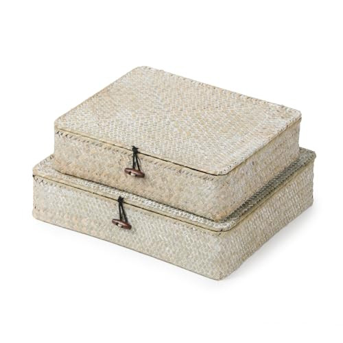 YANGQIHOME set of two rectangular seagrass storage baskets with lids