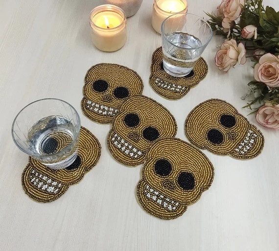 Gold Skull Beaded Coaster  Set of 6 - Etsy | Etsy (US)