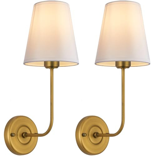 PASSICA DECOR Hardwired Wall Sconces Set of 2 Vintage Industrial Wall Lamp Light Fixture with Flared White Fabric Shade for Living Room Bedrooms Bedside Reading Fireplace Farmhouse | Amazon (US)