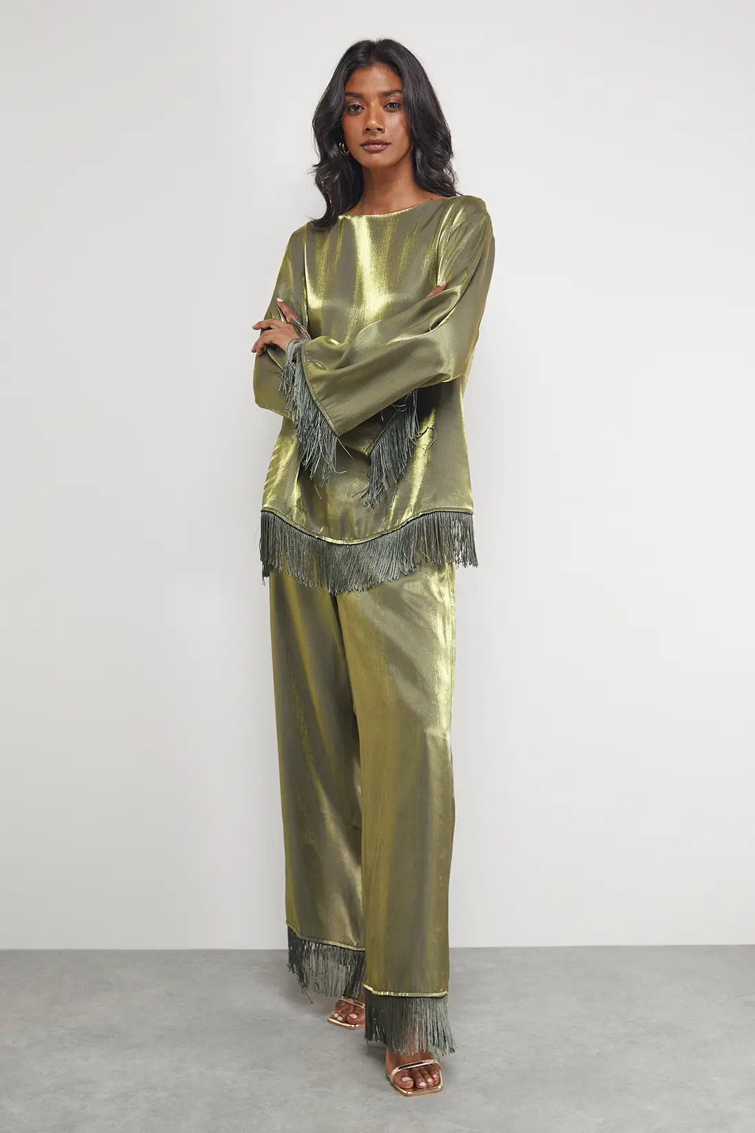 Satin Fringe Hem High Waisted Trouser | Nasty Gal US