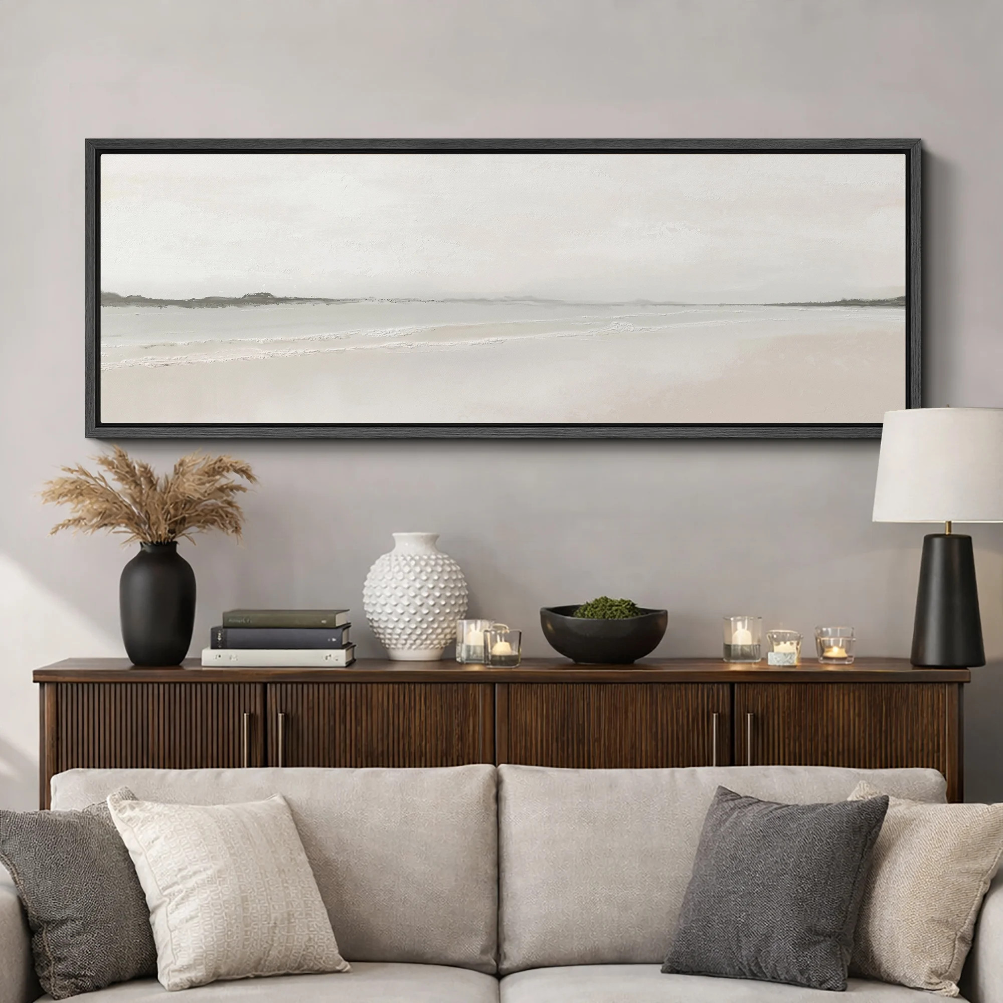 Muted Coastal Beach Serene Modern Neutral Extra Large Pictures Framed Canvas Print Wall Art | Wayfair North America